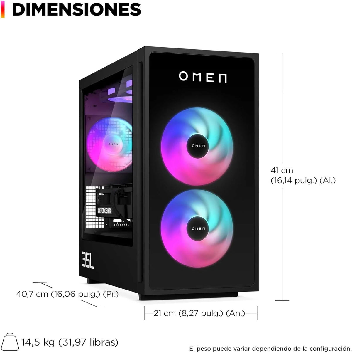 HP Komputer stacjonarny Gaming OMEN 35L GT16-0067ns (Procesor AMD Ryzen 7 8700F, 32GB RAM DDR5, 1TB SSD PCIe Gen4, NVIDIA GeForce RTX 5070 12GB, FreeDOS) - Czarny