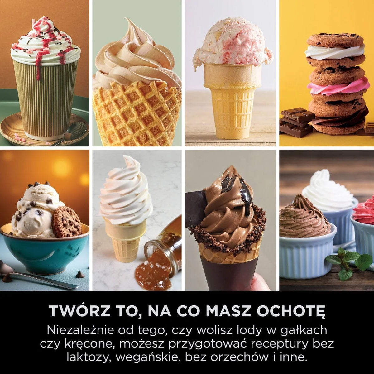 Ninja CREAMi Scoop and Swirl Maszyna do lodów z 2 pojemnikami, 13 funkcji, przygotowuje lody, lody włoskie, gelato, koktajle mleczne i inne desery, opcja dodatków, kamienne złoto, NC701EUSTGD