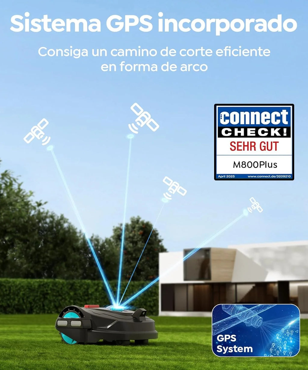Robot koszący M800Plus bez przewodu ograniczającego, 800 m², pozycjonowanie GPS + wizja AI, robot koszący bezprzewodowy, tryb koszenia w kształcie litery U, wykrywanie 150 przeszkód, automatyczne ładowanie, aplikacja