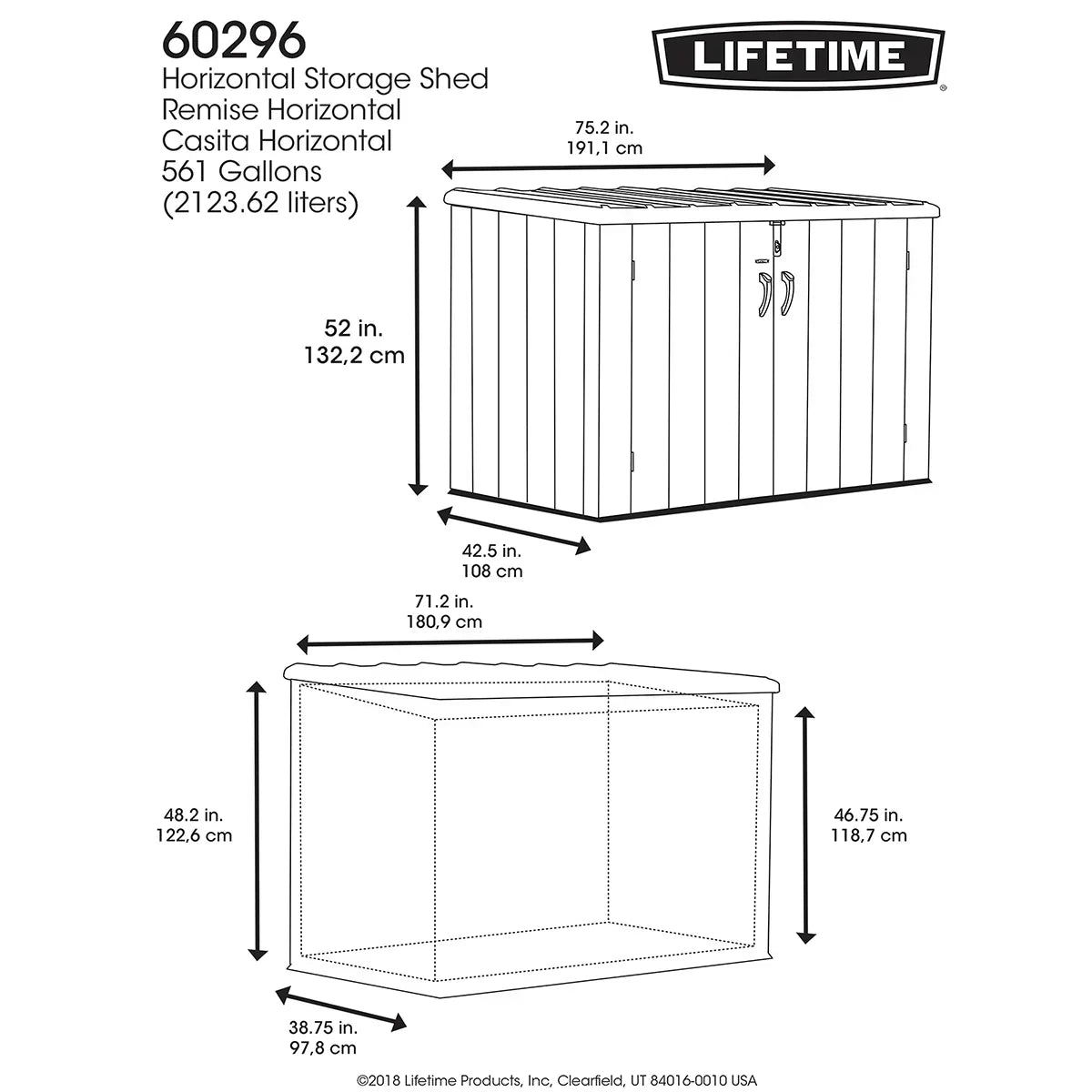 2026 Lifetime Caseta de almacenamiento horizontal 1,9 x 1,1 m – pojemność 2.407 L