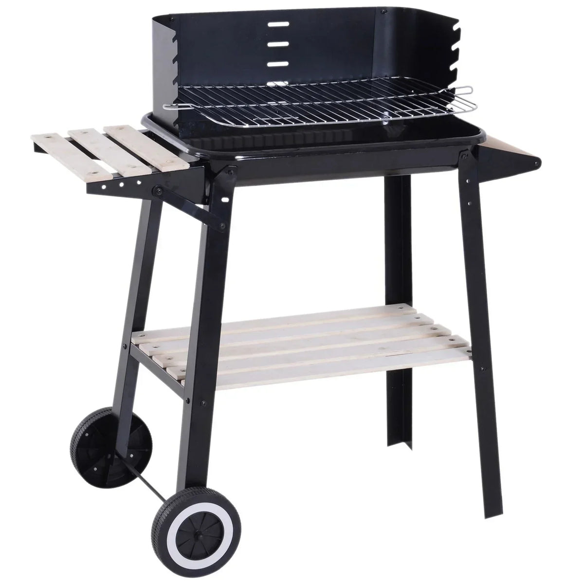 Grill węglowy BBQ z kółkami i półką Outsunny 83x37x87cm Czarny