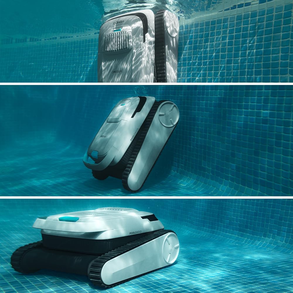 Robot do czyszczenia basenów Cecotec do dna, ścian i linii wodnej Conga Pooldroid 5000 TotalClean Pearl. Powierzchnia 100m2, maks. nachylenie 90º, czyszczenie uporządkowane, autonomia 100min, pojemność 4L