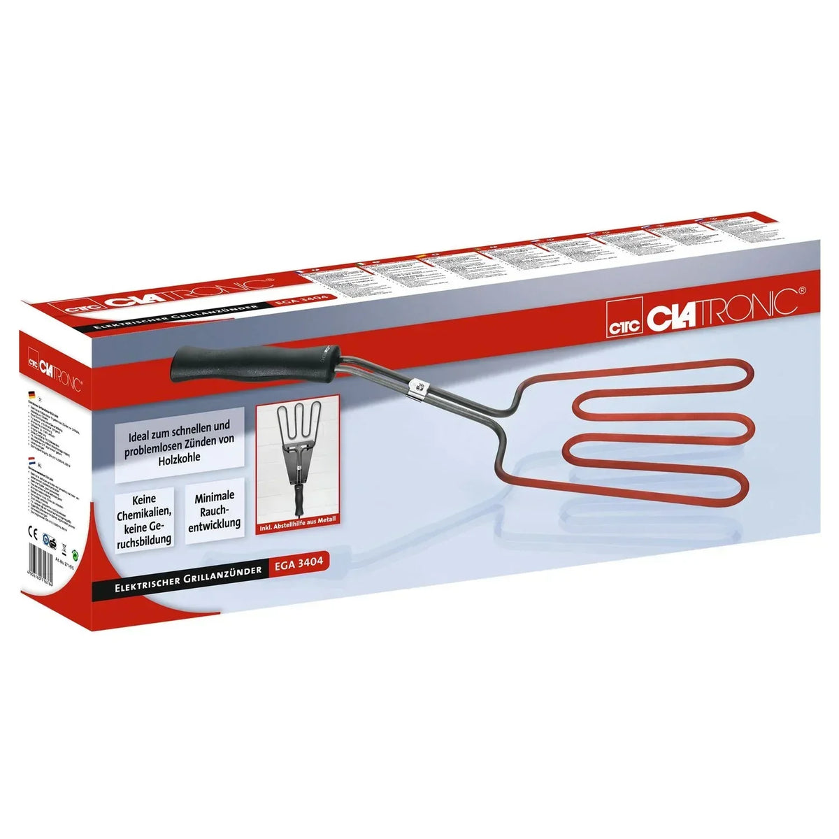 Zapalarka elektryczna do grilla, minimalna emisja dymu srebrna 800 W Clatronic Ega 3404