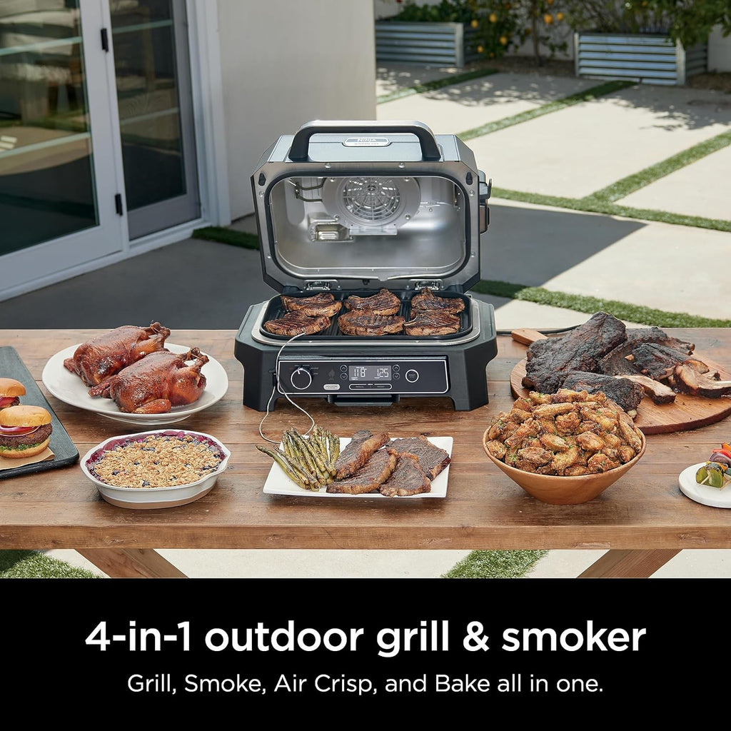 Ninja Woodfire Pro XL Grill i Wędzarnia Zewnętrzna 4 w 1 z Termometrem, Grill Master, Grill Wędzarniczy, Frytkownica Beztłuszczowa Zewnętrzna, Piekarnik, Przenośny, Elektryczny, Ciemnoszary, OG850, 2026