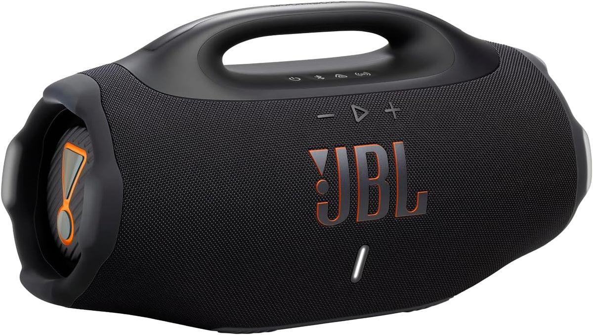 JBL Boombox 4, przenośny głośnik Bluetooth, dźwięk JBL Pro, wzmocnienie dźwięku AI, wodoodporność i pyłoszczelność IP68, 34 godziny pracy na baterii, Auracast, 2 ustawienia wzmocnienia basów, czarny