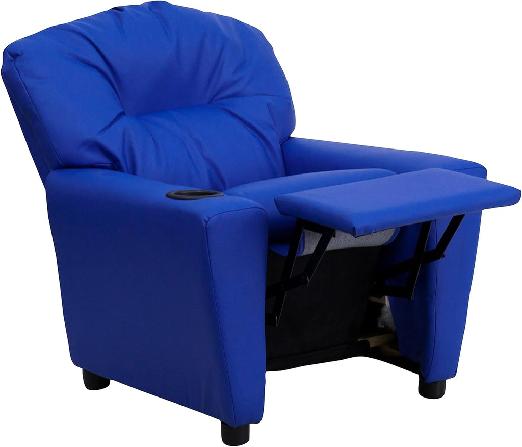 Flash Furniture Contemporary Kids Recliner with Cup Holder, Wood, Beige Vinyl, 26" x 21" x 21"