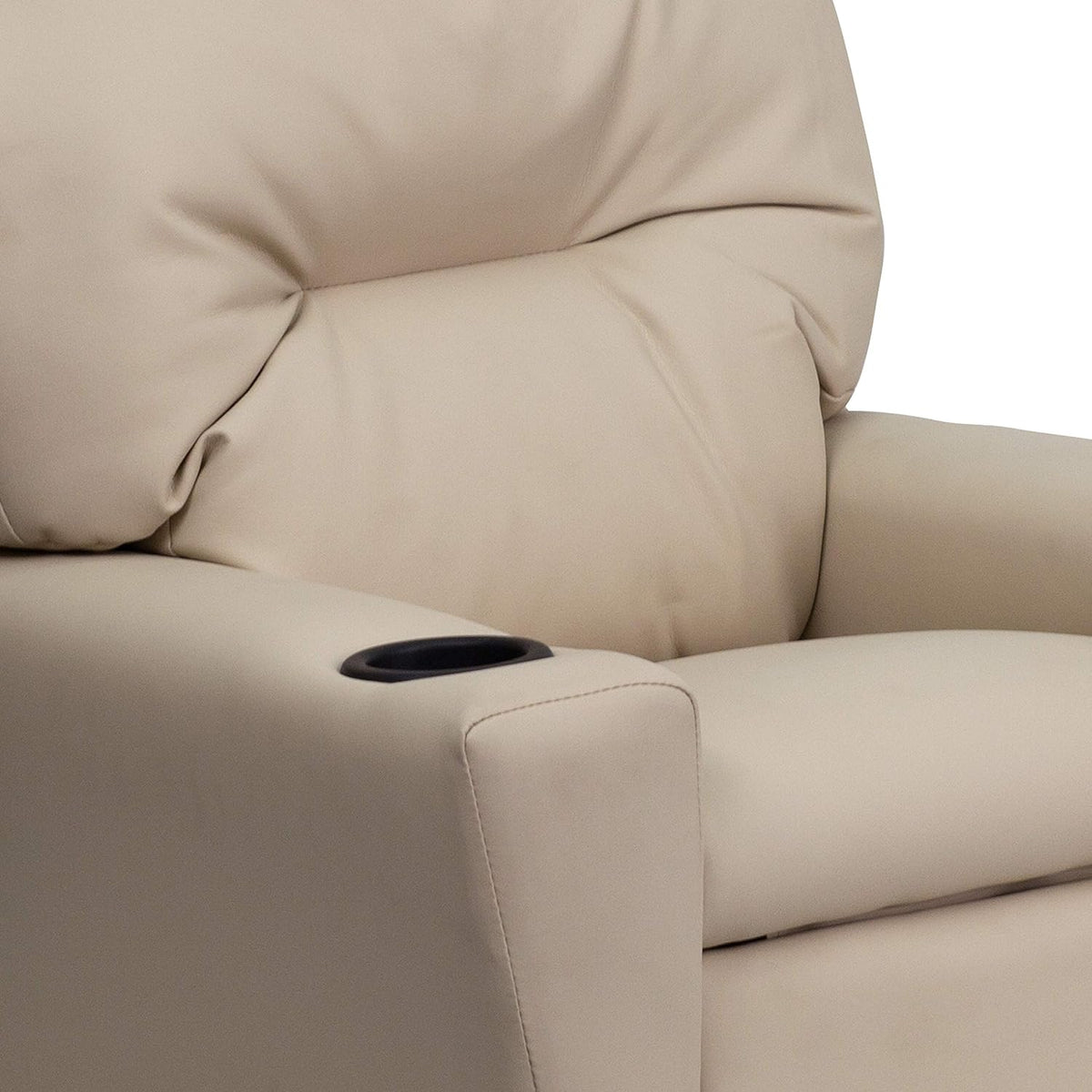 Flash Furniture Contemporary Kids Recliner with Cup Holder, Wood, Beige Vinyl, 26" x 21" x 21"