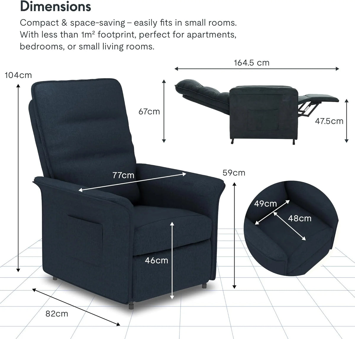 FLEXISPOT Elektryczny Fotel Relaksacyjny z Regulowanym Oparciem, Odchylany od 105° do 155°, Fotel Rozkładany, Ergonomiczna Sofa Relaksacyjna do Sypialni, Salonu i Kina Domowego (Ciemnoszary)