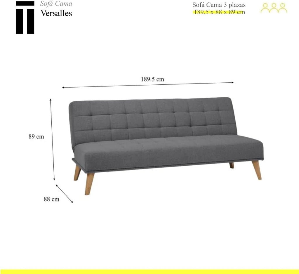 SHIITO | Model Versalles – Sofa rozkładana z systemem Clic-Clac | Gdzie Elegancja spotyka się z Komfortem | Design Capitoné w kolorze szarym | 189,5 x 88 x 89 cm