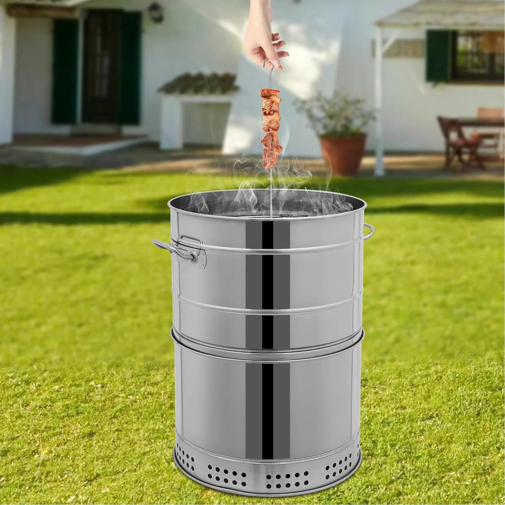Duże przenośne grille węglowe, grill węglowy ze stali nierdzewnej w kształcie beczki, 360° bezdymny grill zewnętrzny z 50 szpikulcami, wędzarnia do grillowania, gotowania na świeżym powietrzu i podróży