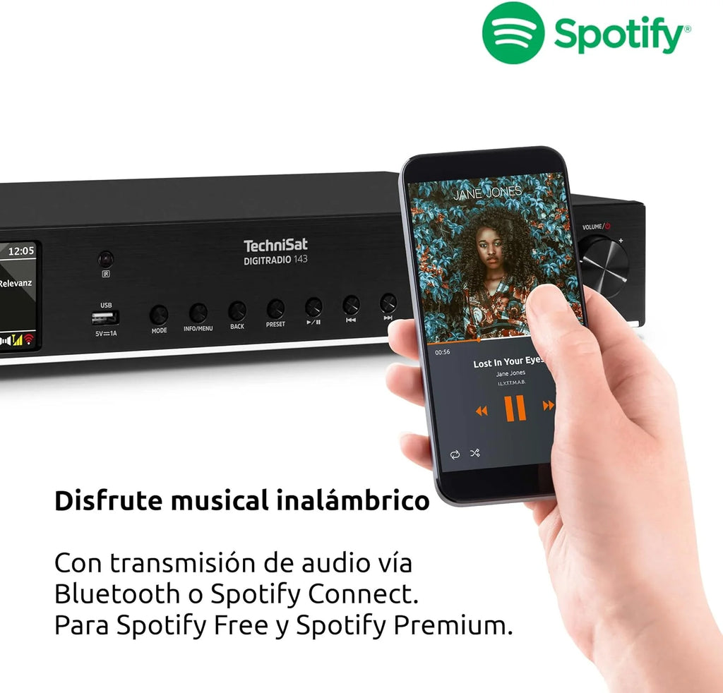 TechniSat DIGITRADIO 143 (V3) - Tuner HiFi radia internetowego (radio cyfrowe DAB+, strumieniowanie audio przez Bluetooth, Spotify Connect, antena w zestawie, pilot zdalnego sterowania, szerokość 43,5 cm)