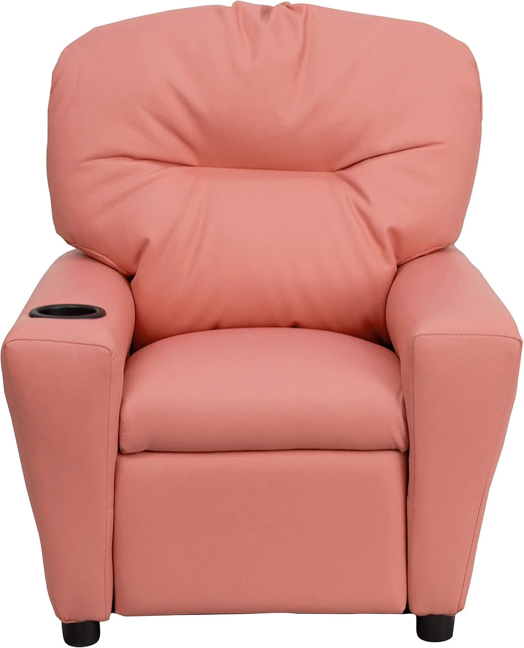 Flash Furniture Contemporary Kids Recliner with Cup Holder, Wood, Beige Vinyl, 26" x 21" x 21"