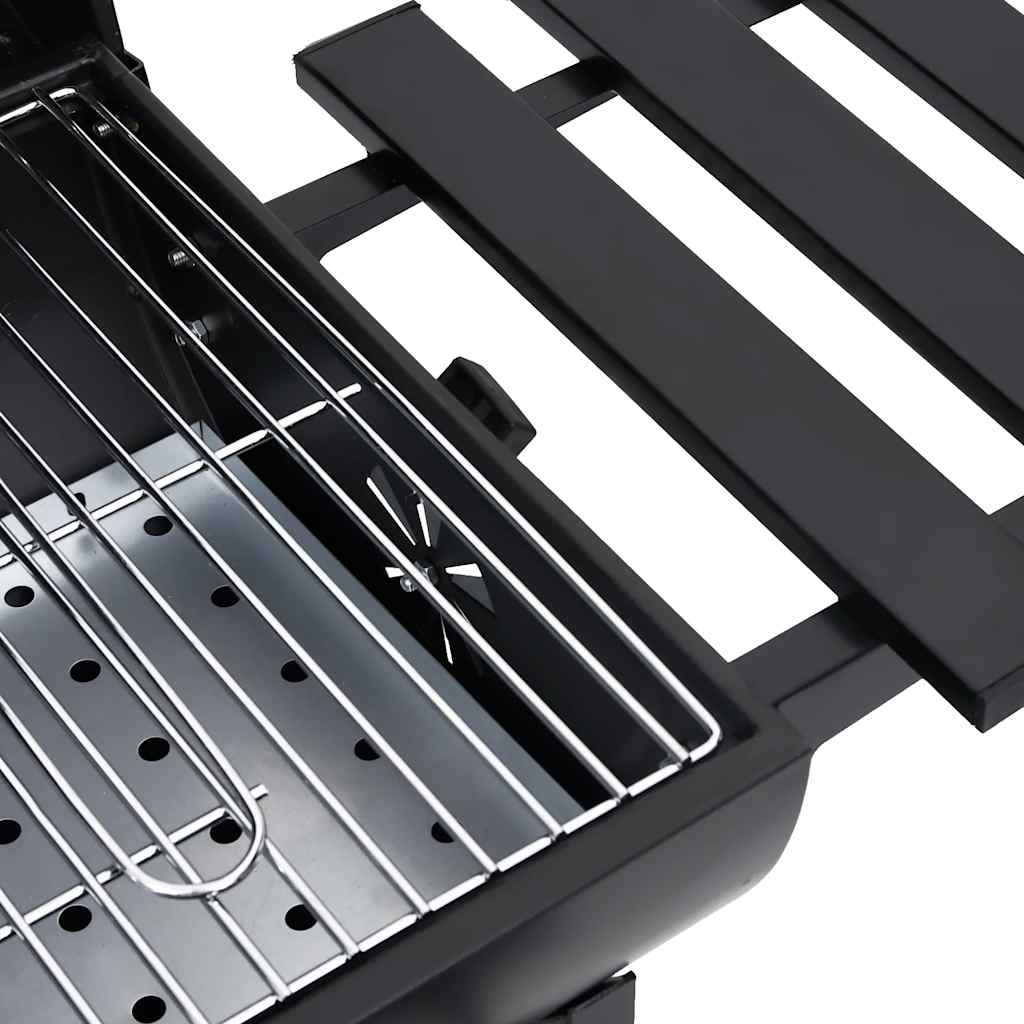 2026 Grill z kółkami i półkami, czarny, stal, 115 x 85 x 95 cm, grill ogrodowy