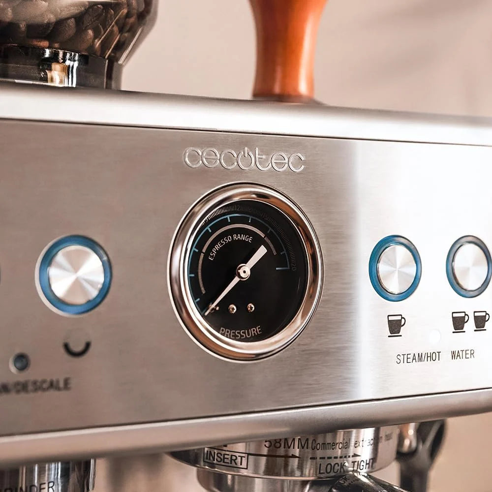 Cecotec Ekspres do kawy Barista Power Espresso 20 Barista. 2250W, 20 Barów, Manometr i 2 Termobloki, Zbiornik na Kawę Ziarnistą, Młynek z 20 Poziomami, Spieniacz