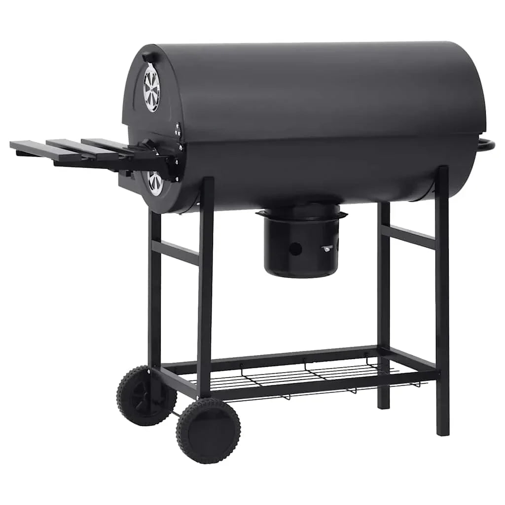 2026 Grill z kółkami i półkami, czarny, stal, 115 x 85 x 95 cm, grill ogrodowy