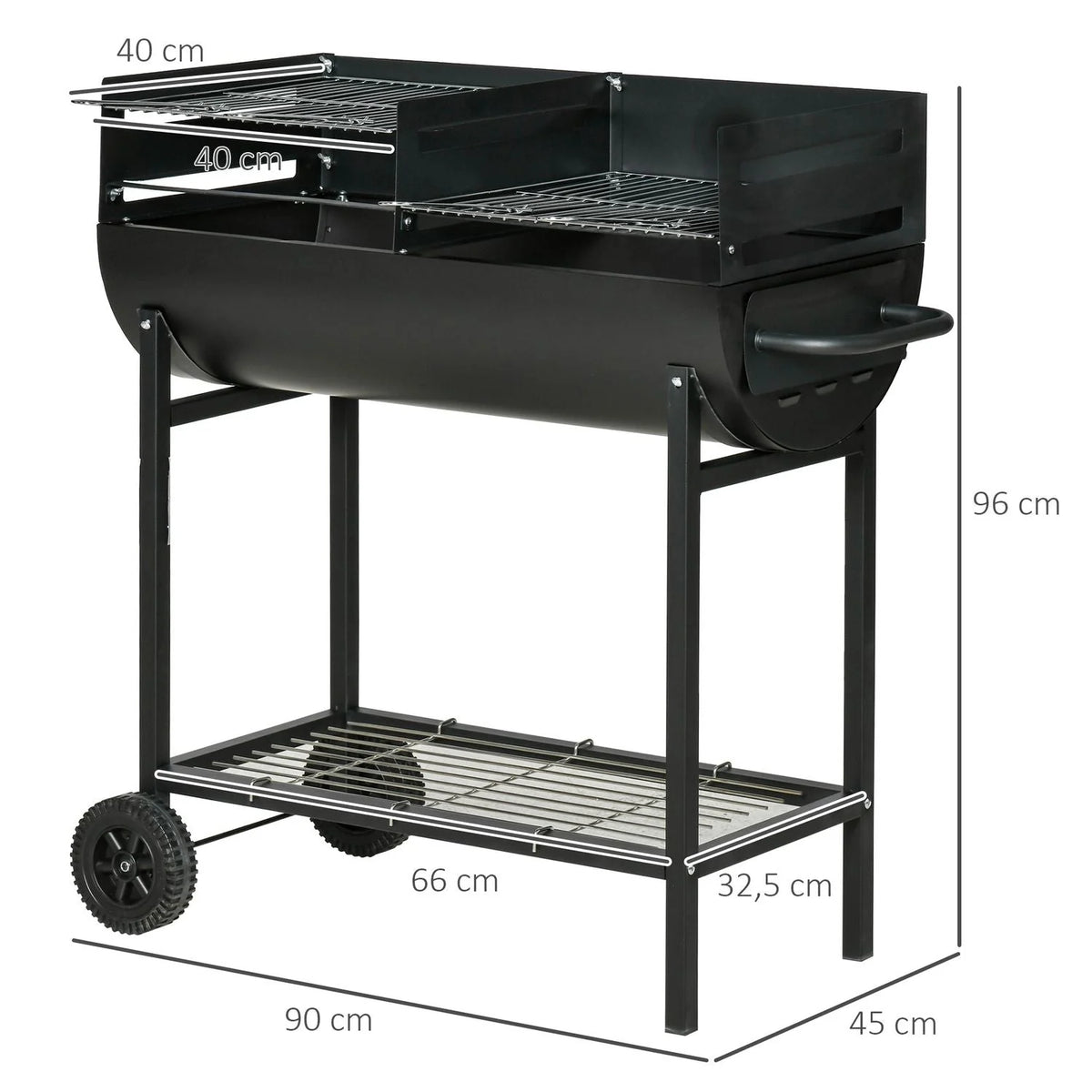 Metalowy grill węglowy 90x45x96 cm - Outsunny. Czarny