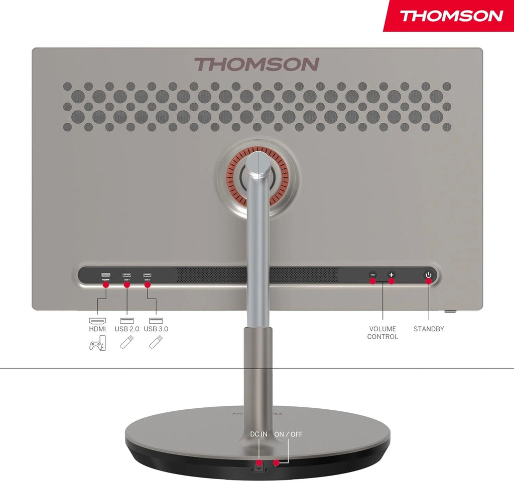 THOMSON 32 cale (81 cm) Go Plus, Przenośny Android 4K UHD – Dotykowy Ekran WiFi Bluetooth Sterowanie Głosowe, Hotspot, 4 Godziny Baterii, Możliwość Pochylenia i Regulacji Wysokości