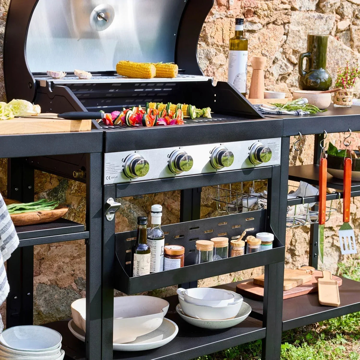 Grill 4-palnikowy, Kuchnia zewnętrzna, Czarny
