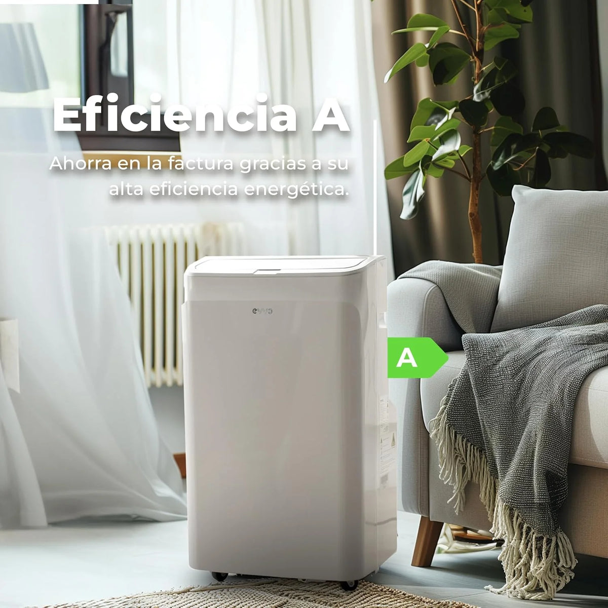 Przenośny Klimatyzator EVVO Chłodzenie i Grzanie, Klasa A, 12.000 BTU, Pilot i Programator Czasowy 24h, 4 w 1, Osuszacz, Wentylacja, Do 26 m2. (Model: CLIMA P12 Chłodzenie i Grzanie)