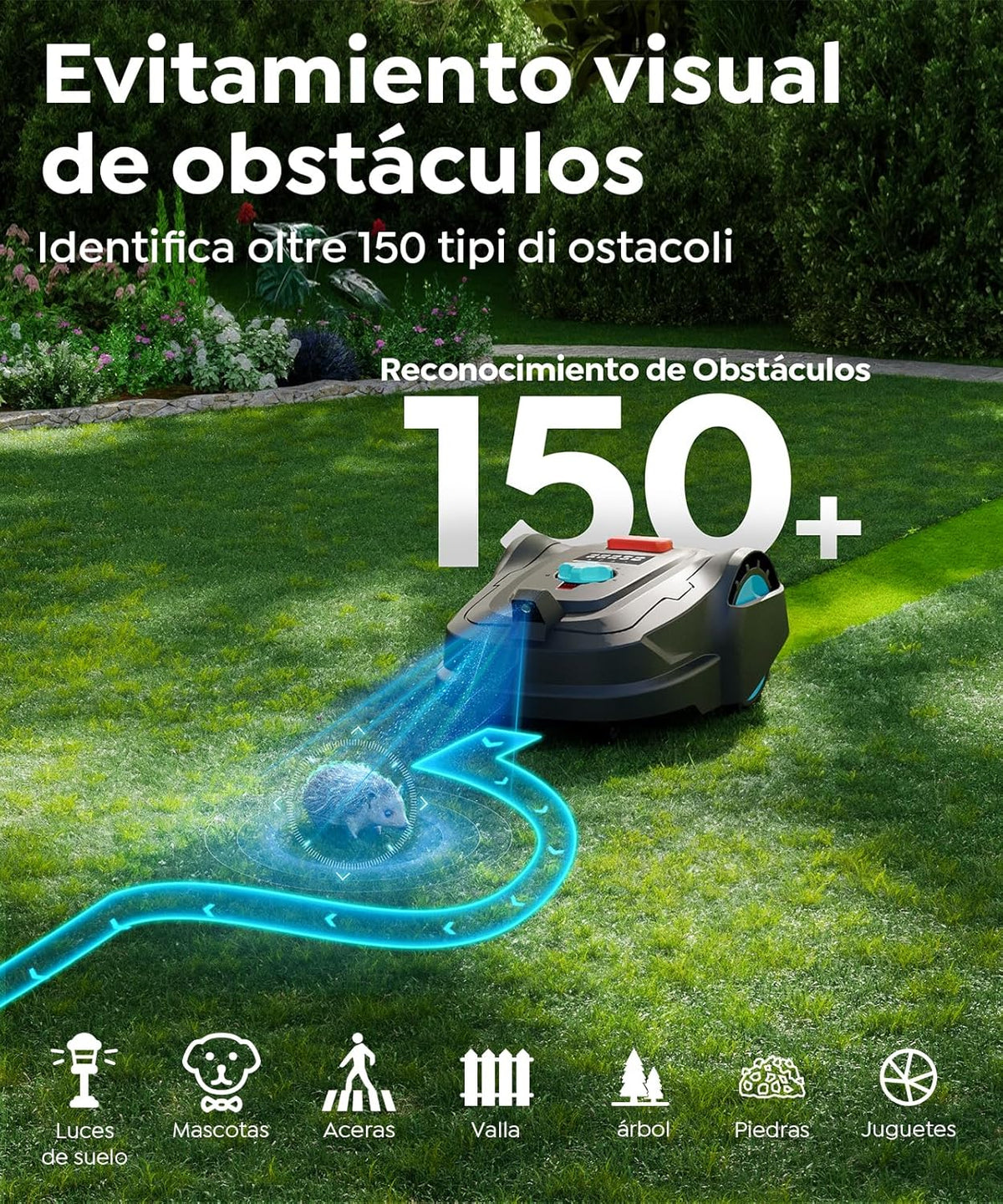 Robot koszący M800Plus bez przewodu ograniczającego, 800 m², pozycjonowanie GPS + wizja AI, robot koszący bezprzewodowy, tryb koszenia w kształcie litery U, wykrywanie 150 przeszkód, automatyczne ładowanie, aplikacja