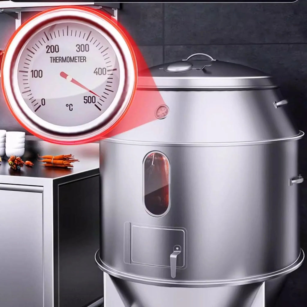 Wędzarnia Grill Beczkowy Dużej Pojemności Wykonany ze Stali Nierdzewnej W Pełni Zmywalny Okrągły Piekarnik Wiszący 360° Z Termometrem i Centralnymi Drzwiczkami Przenośny Grill
