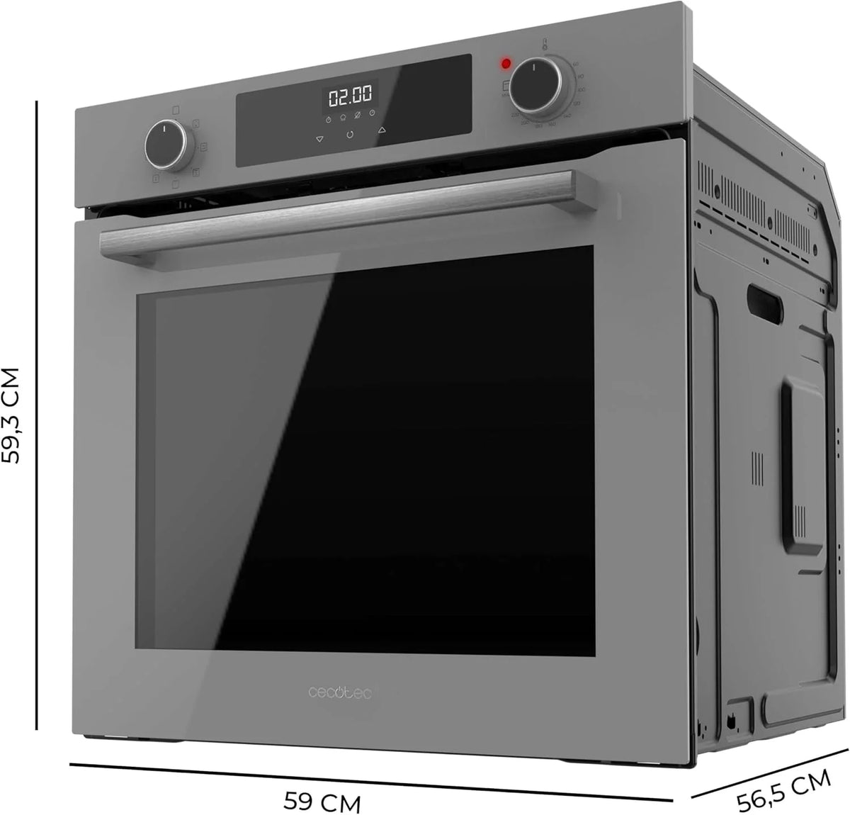 Cecotec Piekarnik wielofunkcyjny do zabudowy 60cm Bolero Hexa M226000 Glass Grey A. 2800W, 72L, 7 funkcji, tryb grill, grill z wentylatorem, tryb konwekcji, rozmrażanie, Steam Base X2, Steam EasyClean i Assist