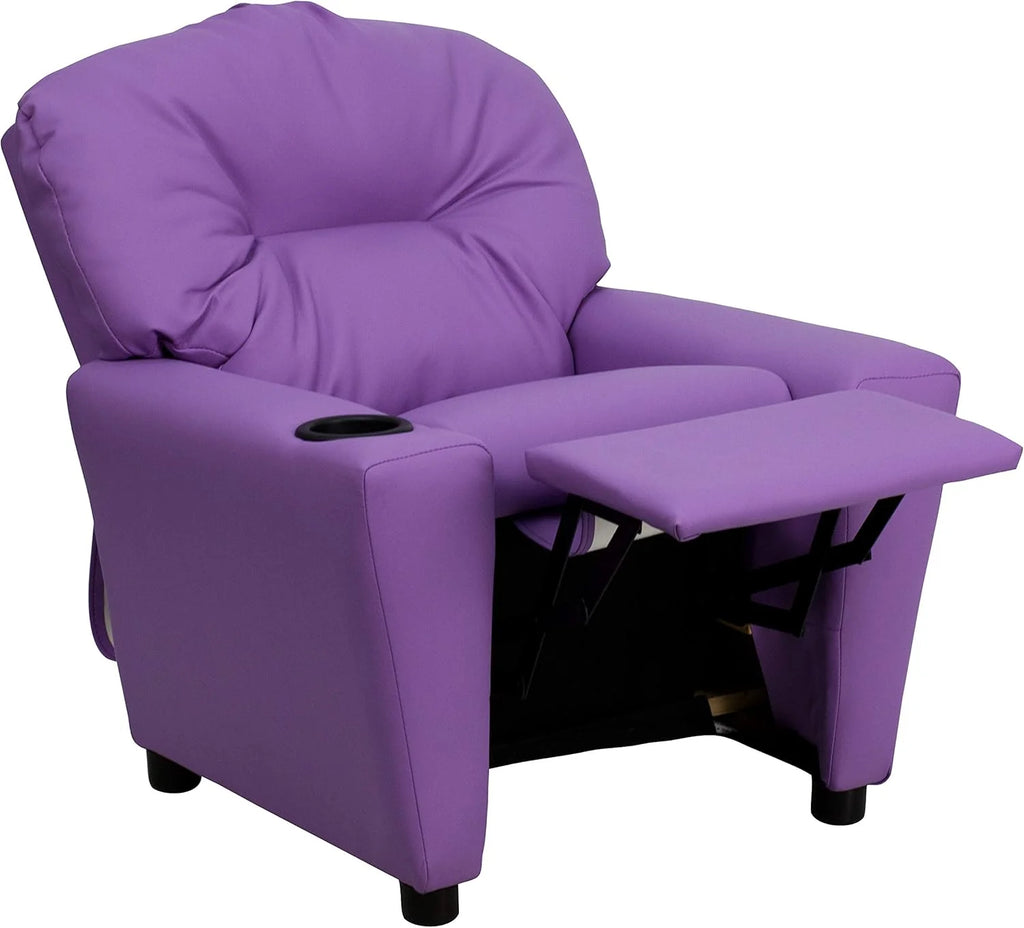 Flash Furniture Contemporary Kids Recliner with Cup Holder, Wood, Beige Vinyl, 26" x 21" x 21"