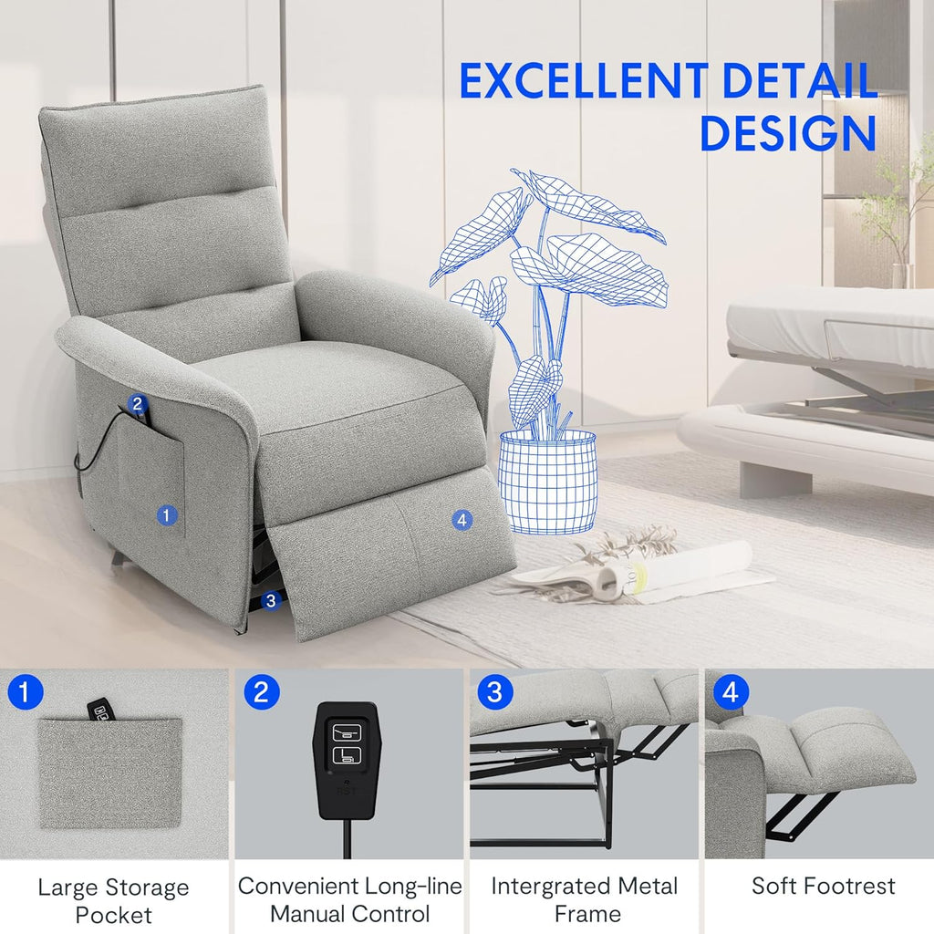 FLEXISPOT Elektryczny Fotel Relaksacyjny z Regulowanym Oparciem, Odchylany od 105° do 155°, Fotel Rozkładany, Ergonomiczna Sofa Relaksacyjna do Sypialni, Salonu i Kina Domowego (Ciemnoszary)