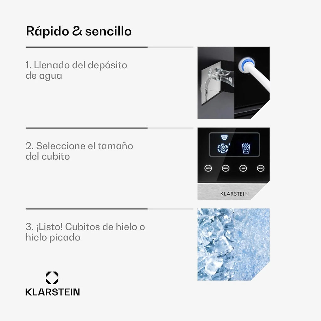 Klarstein Maquina de Hielo Doméstica, 1,8L, Szary, Kostkarka do Lodu 15 kg, do Robienia Kostek Lodu i Kruszonego Lodu w Domu, z Panelem Dotykowym i Systemem Łatwego Czyszczenia, Funkcja Szybka
