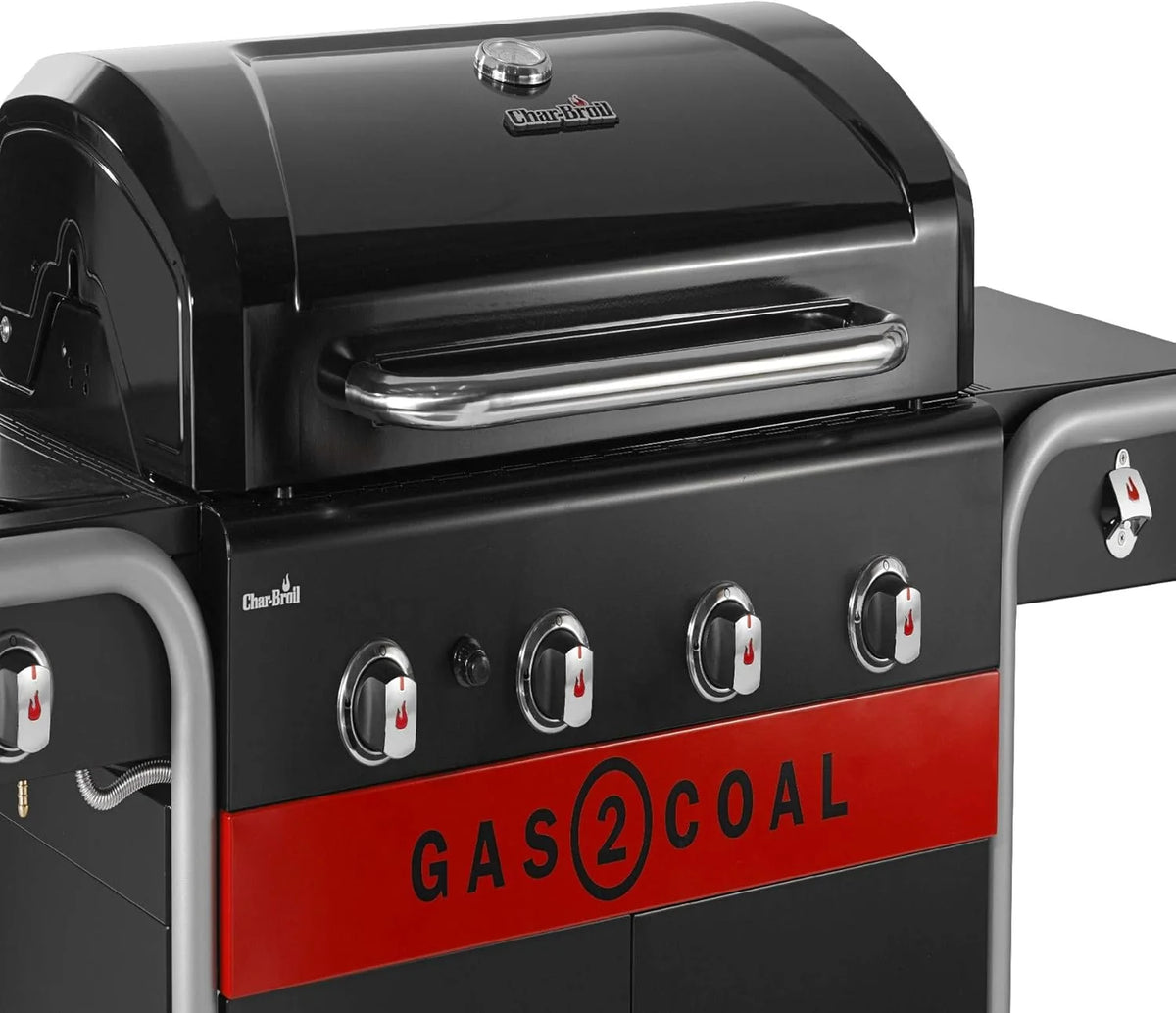Char-Broil Grill Gazowy Gas2Coal 2.0 440 - 4-palnikowy grill hybrydowy z 2 opatentowanymi tackami na węgiel, 2 dużymi drzwiami - Idealny do gotowania na zewnątrz, do ogrodu i na patio