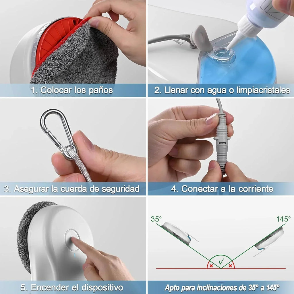 Robot do mycia okien HUTT S55 Pro z unoszącymi się nakładkami 3D, siłą ssania do 6500 Pa, spryskiwaniem HydroJet, nawigacją Slam 4.0, zbiornikiem 80 ml, wielowarstwowym systemem bezpieczeństwa