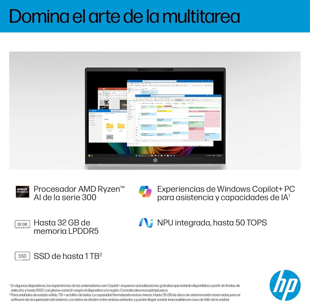 HP OmniBook 5 16″ OLED, Laptop (procesor AMD Ryzen AI 7 350, 32 GB RAM, 1 TB SSD, grafika AMD Radeon 860M, Windows 11 Home) Niebieski - Klawiatura QWERTY hiszpańska