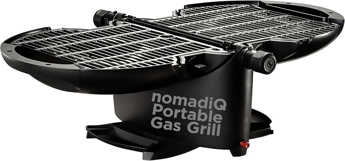 NOMADIQ Przenośny grill gazowy na propan | Mały, kompaktowy i lekki grill stołowy | Idealny na kemping, imprezy plenerowe, gotowanie na świeżym powietrzu, do kamperów, łodzi, podróży (grill)