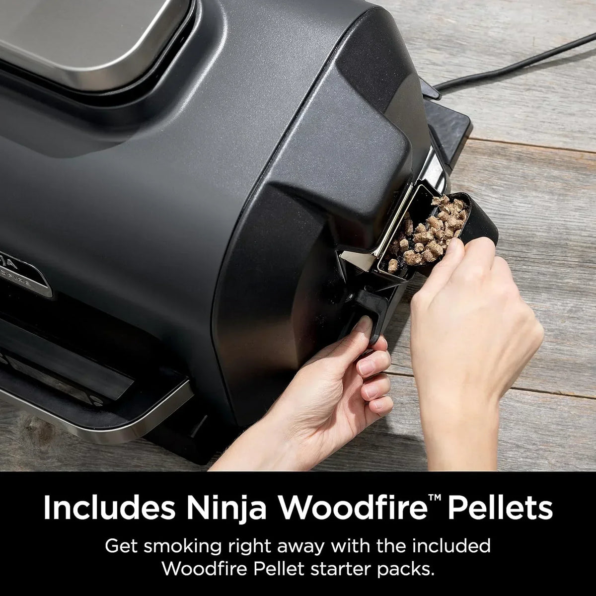 Ninja Woodfire Pro XL Grill i Wędzarnia Zewnętrzna, termometr, master grill 4 w 1, grill wędzarniczy, zewnętrzna frytownica powietrzna, piekarnik, przenośny, grill elektryczny, ciemnoszary, model OG850, 2026