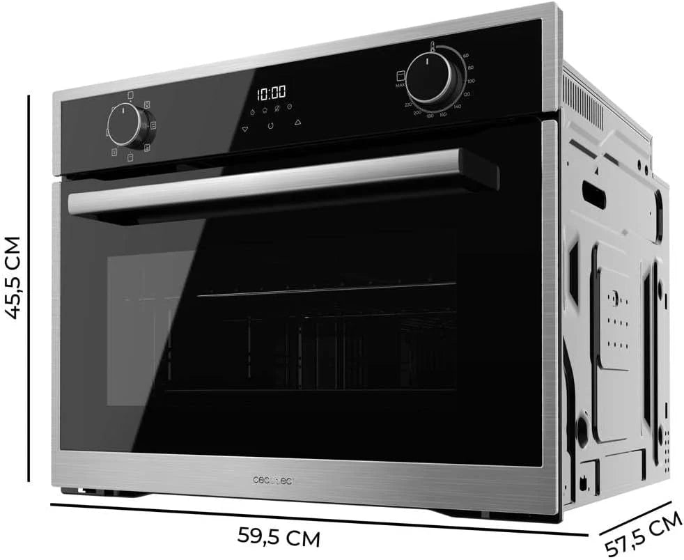 Cecotec Piekarnik do zabudowy 45 cm wysokości, wielofunkcyjny Bolero Hexa M224500 Edge A. 2600 W, pojemność 53 l, 7 funkcji, grill, grill wspomagany wentylatorem, termoobieg, rozmrażanie, Steam Base X2, Steam EasyClean, para