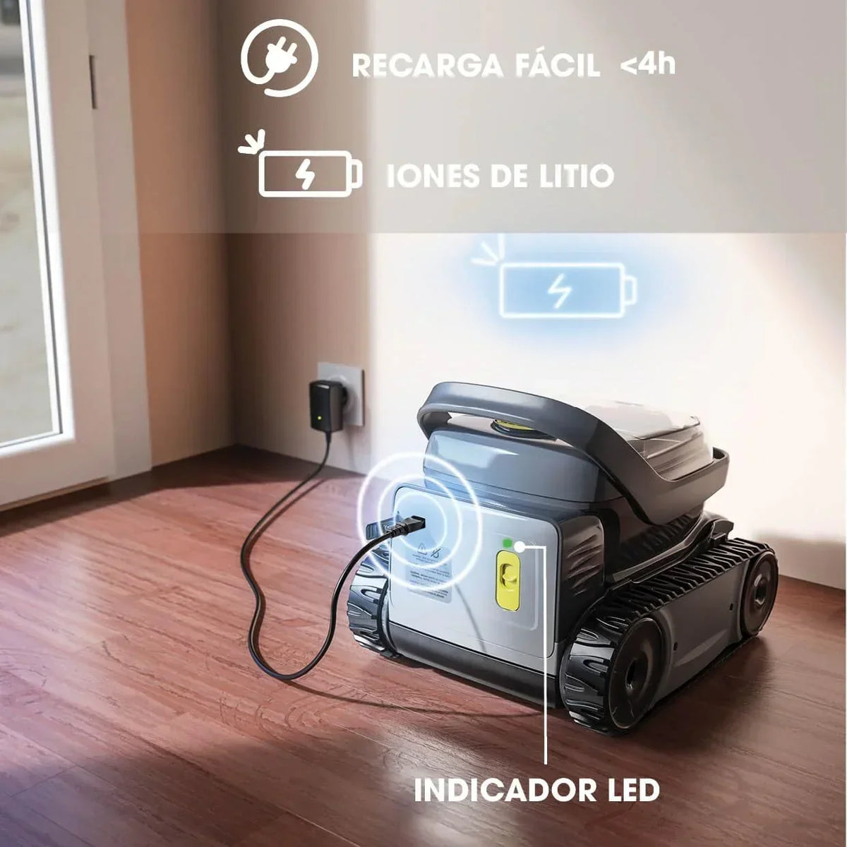 Robot odkurzający basen ZODIAC Pixel OP 32 do czyszczenia basenów o wymiarach do 8 x 4 m. Akumulator litowy, 2-godzinny cykl pracy, precyzyjna filtracja, przezroczyste okienko do obserwacji brudu