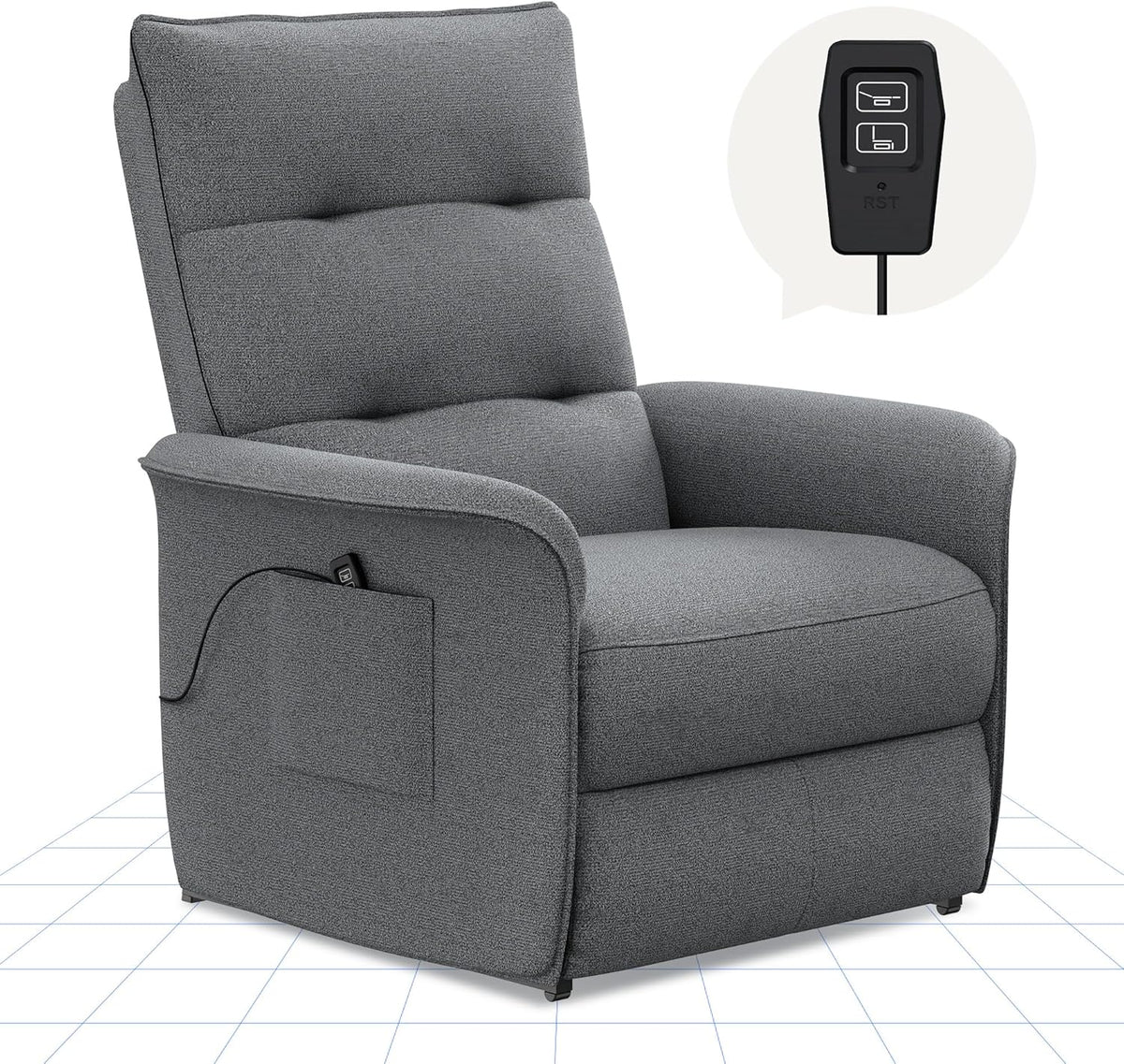 FLEXISPOT Elektryczny Fotel Relaksacyjny z Regulowanym Oparciem, Odchylany od 105° do 155°, Fotel Rozkładany, Ergonomiczna Sofa Relaksacyjna do Sypialni, Salonu i Kina Domowego (Ciemnoszary)