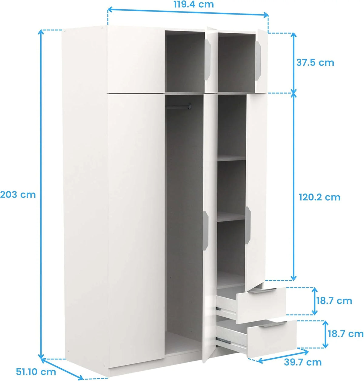 Miroytengo Szafa Ghost Duża 6 Drzwi i 2 Szuflady Kolor Biały Matowy 203x119 cm
