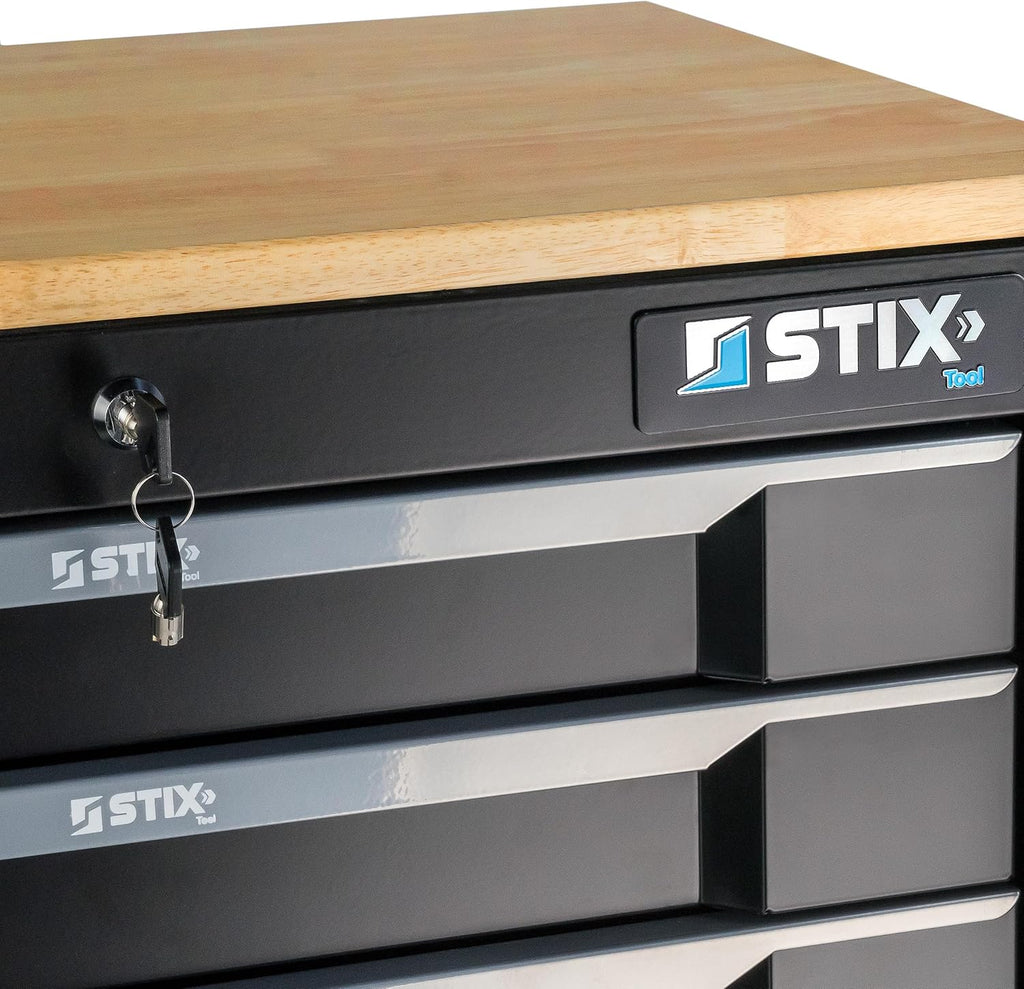 Stix UltimatePro C7/TS1 - Wózek narzędziowy z 267 elementami Cr-V - Zestaw narzędzi, wózek narzędziowy na kółkach, szuflady z łożyskami kulkowymi, blat drewniany