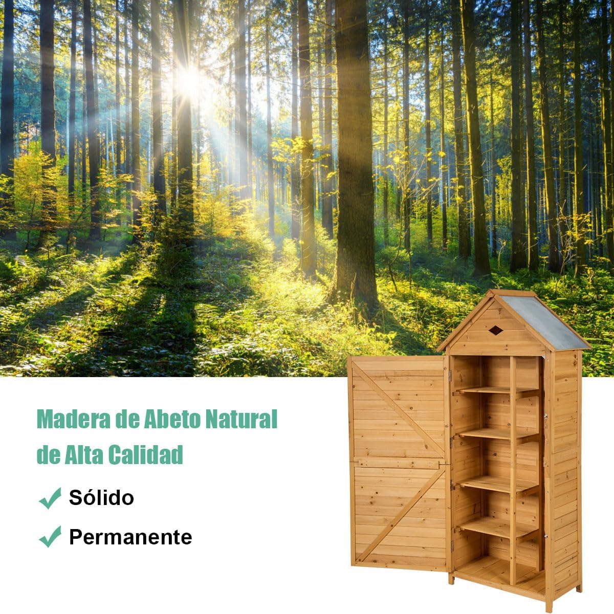 COSTWAY Drewniany Domek Ogrodowy, Szopa Ogrodowa z 5 Półkami i 2 Zamykanymi Drzwiami, Szafa Narzędziowa z Wodoodpornym Dachem do Ogrodu, na Balkon, Taras (70x45x160cm)