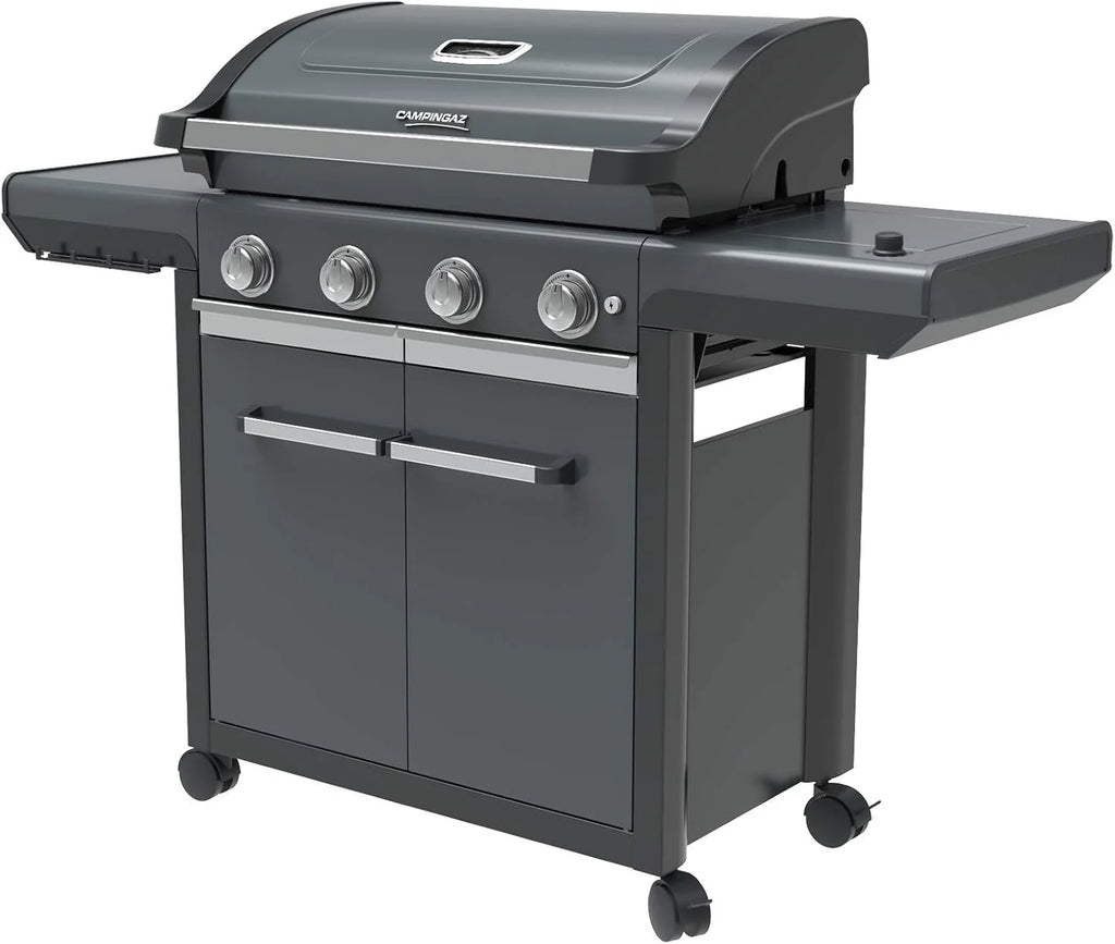 Campingaz Grill gazowy Seria 4 Premium S, grill gazowy z 4 palnikami ze stali nierdzewnej o mocy 13,6 kW, 1 palnik boczny, pokrywa, termometr, InstaClean Aqua, modułowy system kulinarny, kuchenka