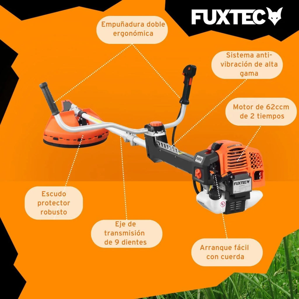 FUXTEC Profesjonalna kosa spalinowa 62 cm³, 3,5 KM, urządzenie wielofunkcyjne 2w1, z paskiem na ramię, system antywibracyjny, podkaszarka wielofunkcyjna, silnik 2-suwowy