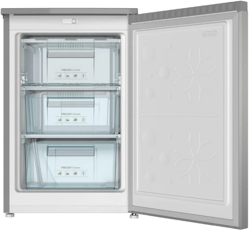 INFINITON CV-A85I - Zamrażarka pionowa, 80 litrów, 85 cm, 3 szuflady, kontrola temperatury, odwracalne drzwi, regulacja wysokości, E, Inox