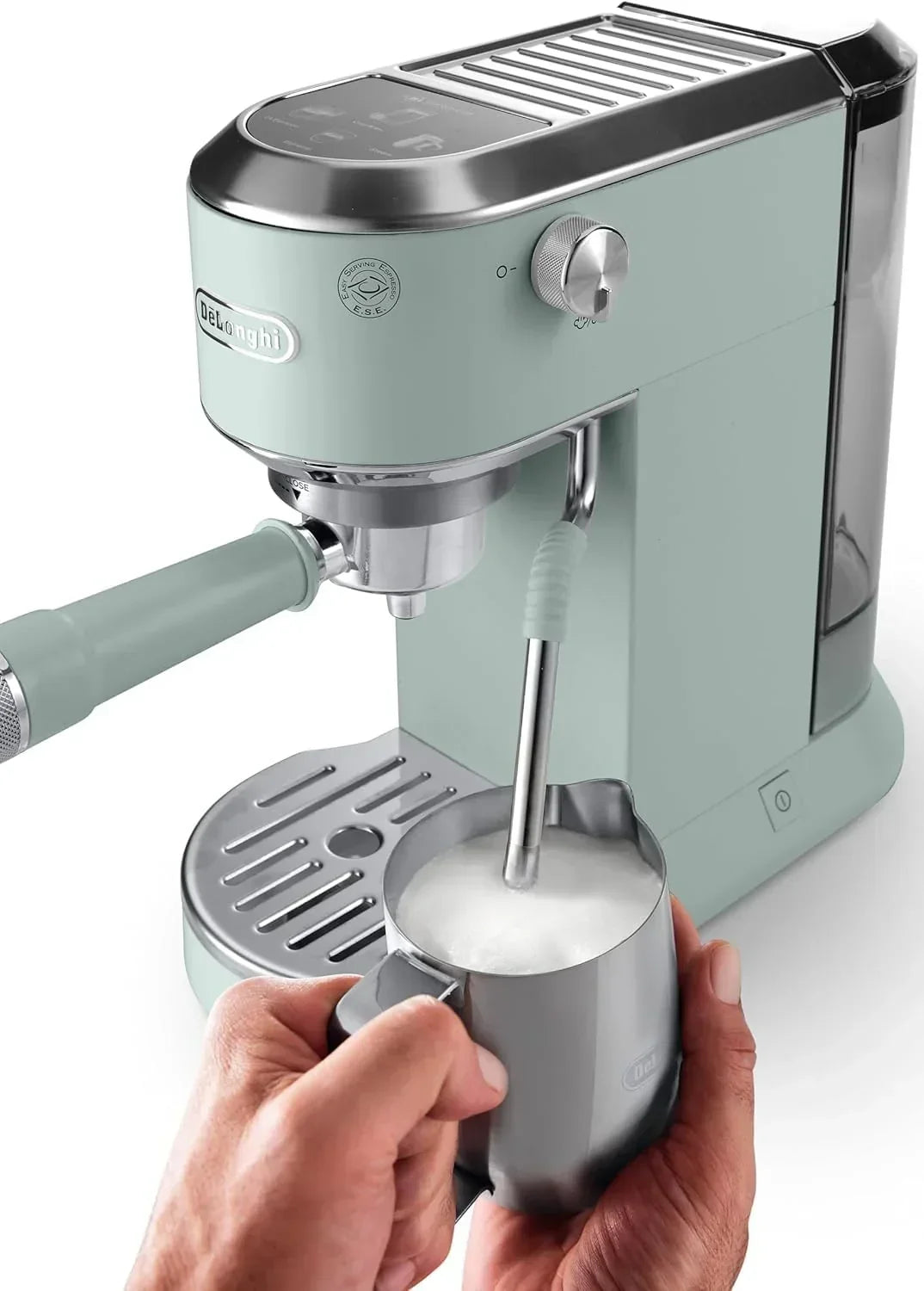 De'Longhi Dedica – Ekspres Kolbowy do Kawy Mielonej lub w Saszetkach, Espresso i Cappuccino, Zbiornik 1.3 Litra, System Anti-Drip, Model EC685.M, Kolor Metaliczny