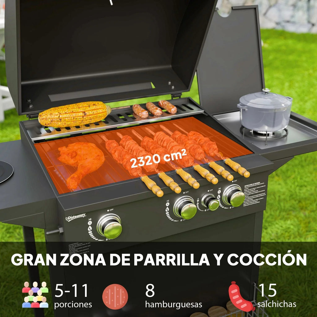 Gazowy grill ze stali nierdzewnej ABS 123x57x98 cm - Outsunny. Czarny