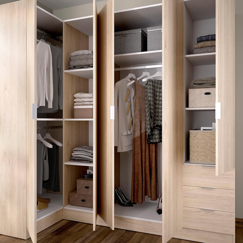 DEKIT GRUPO RIMOBEL Essen Szafa narożna z szufladami - Dąb Naturalny - 184 cm (wys.) x 91 cm (szer.) x 214 cm (gł.)