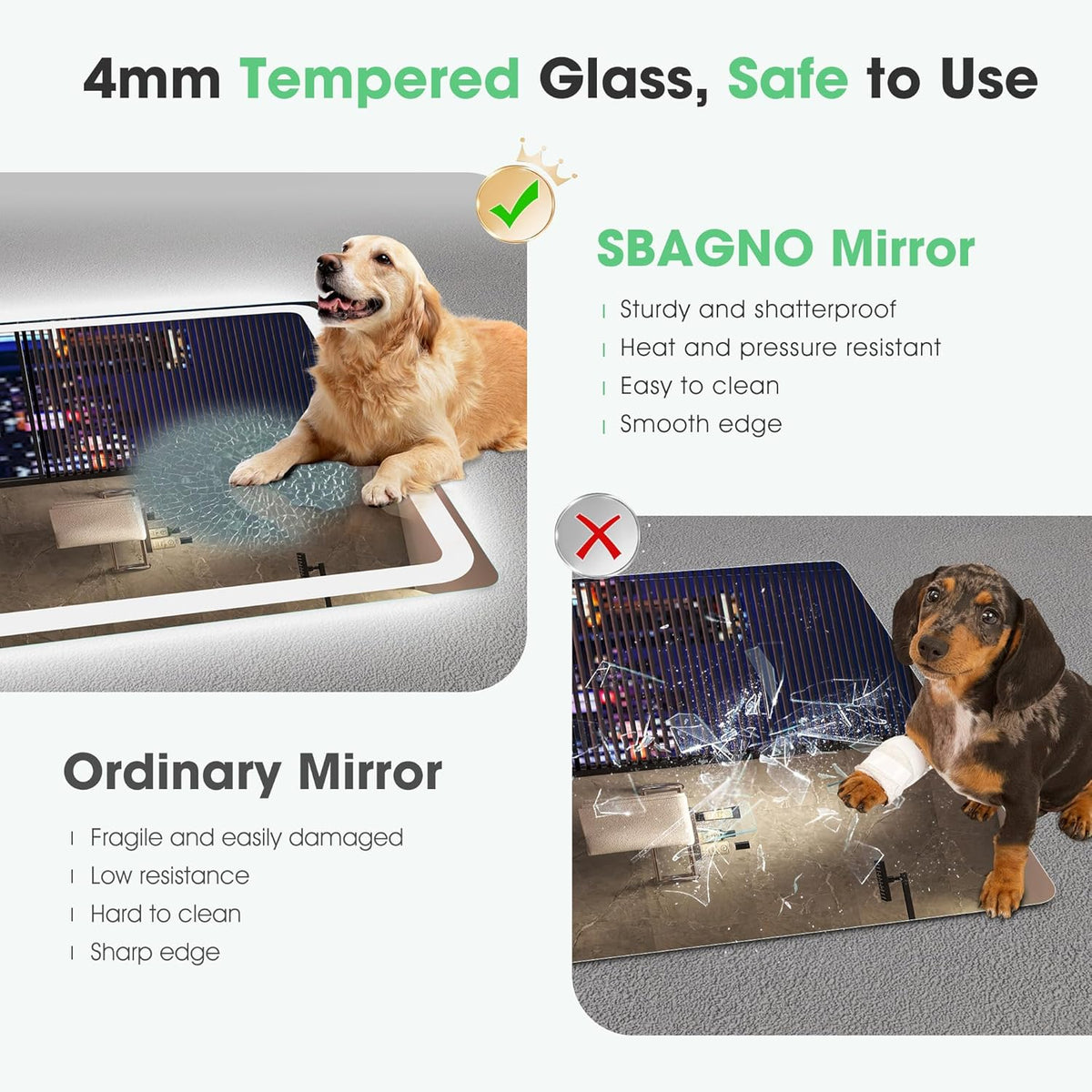 S'bagno Lustro Łazienkowe z Oświetleniem 120x70cm, Lustro LED Bluetooth z Funkcją Odmgławiania, 3000K/4000K/6500K, Ściemnialne, Pamięć, Szkło Hartowane HD, IP44-Lustra Łazienkowe LED, Poziomo/Pionowo