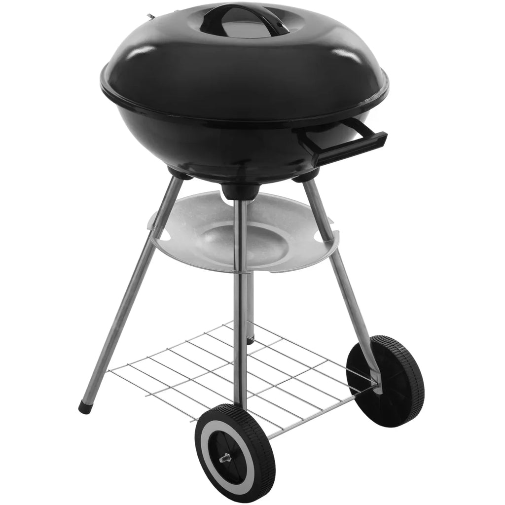 Primematik - Okrągły grill węglowy 41x70 cm z pokrywką i kółkami BBQ Grill do ogrodu i na kemping Kh51000