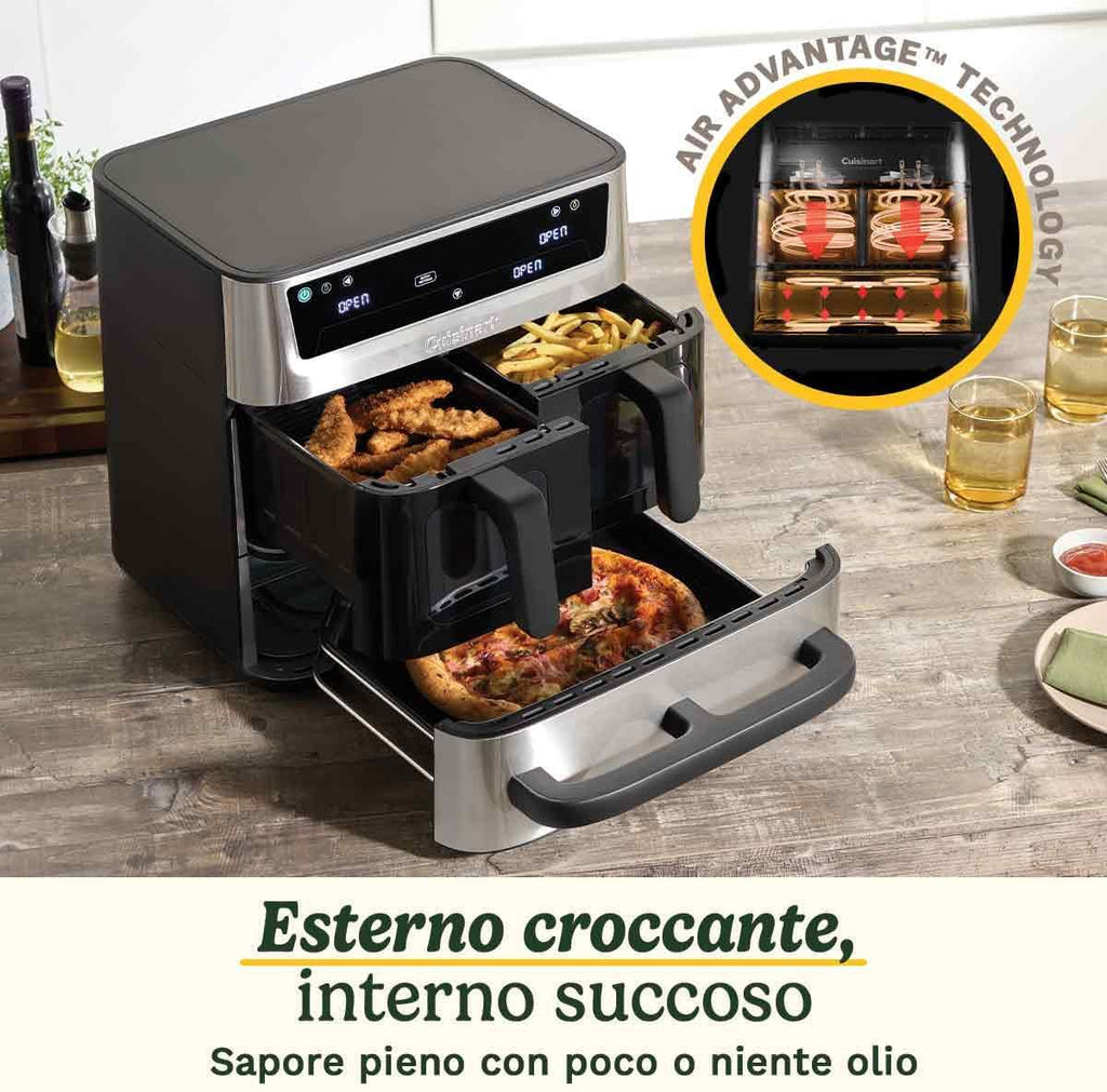 Frytkownica beztłuszczowa i piekarnik Cuisinart Tri Zone 13,6 l, bez PFAS | 3 strefy | 2 kosze 4,3 l + piekarnik 5 l | 9 funkcji: smażenie, pieczenie, grillowanie, opiekanie, podgrzewanie, suszenie, pizza, tostowanie, tryb ręczny
