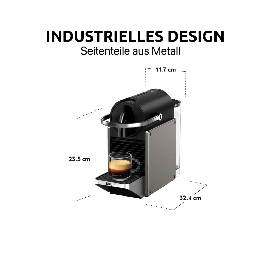 2025 Ekspres do kawy na kapsułki Krups Nespresso Pixie Redesign | Espresso i Lungo | Styl industrialny | Niskie zużycie energii | Automatyczne wyłączanie | Regulowana tacka | Kapsułki nadające się do recyklingu | Model XN306T
